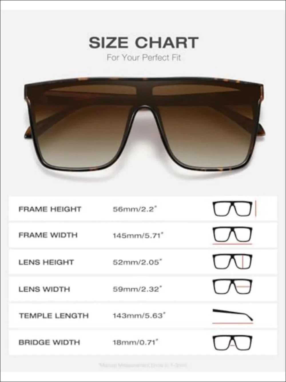 Oversized Square Shield Sunglasses UV400 Retro Flat Top Full Frame